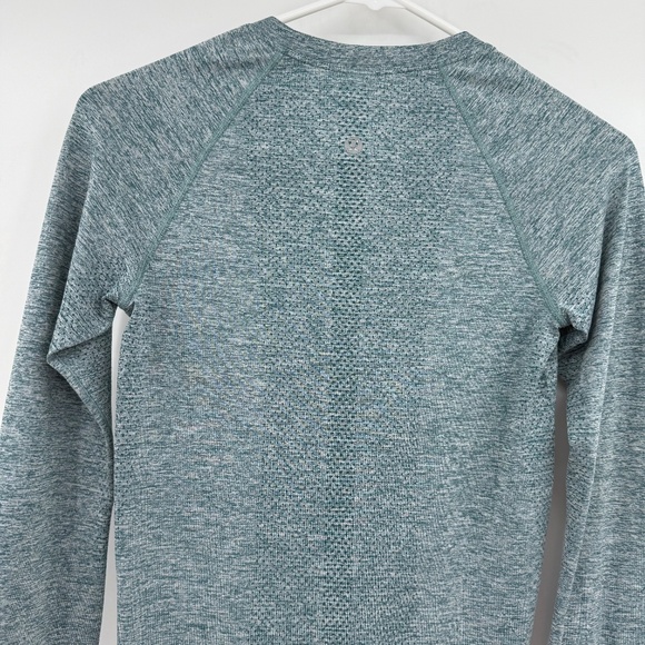 Lululemon Top Women 4 Blue Green Long Sleeve Cropped Workout Stretch Gym Running - Picture 6 of 11